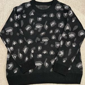 Kendall + Kylie Leopard Print Sweater Black/Silver/Grey Sz LARGE